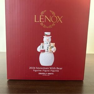 NEW Lenox Christmas 2024 Snowman with Bear Figurine Macy's Limited Edition NWT